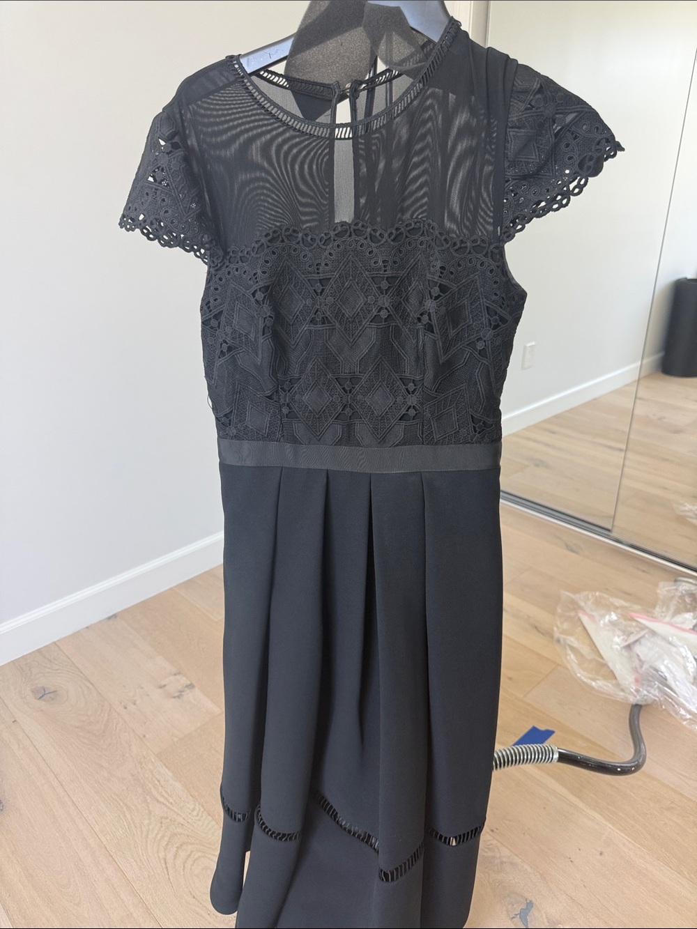 Ted Baker London Black Lace-Trim Midi Dress